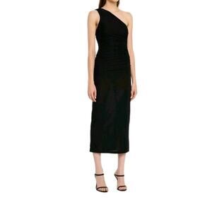 $595 Jason Wu Women's Black Ruched One-Shoulder Sheath Midi Dress Size 6